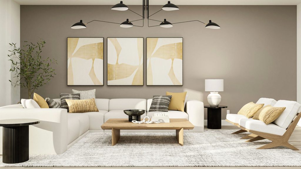 Lennar interior design get the look minimal marigold yellow living room